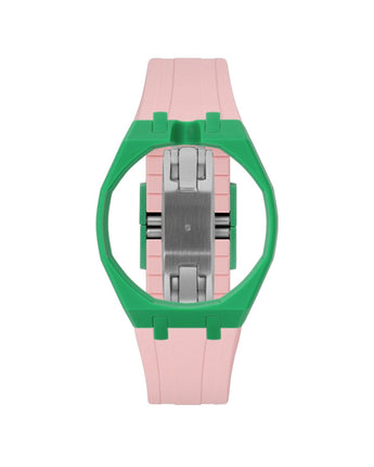 Dark Green case, 12 o'clock, Sakura Pink strap