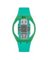 Dark Green case, 12 o'clock, Turquoise strap