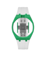 Dark Green case, 12 o'clock, White strap