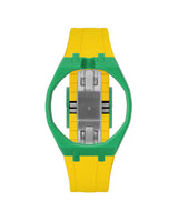 Dark Green case, 12 o'clock, Yellow strap