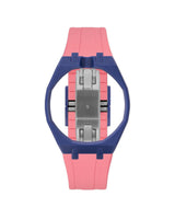 Indigo Blue case, 12 o'clock, Bubblegum Pink strap