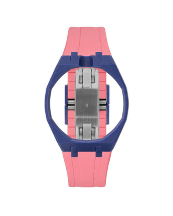 Indigo Blue case, 12 o'clock, Bubblegum Pink strap