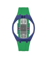 Indigo Blue case, 12 o'clock, Dark Green strap