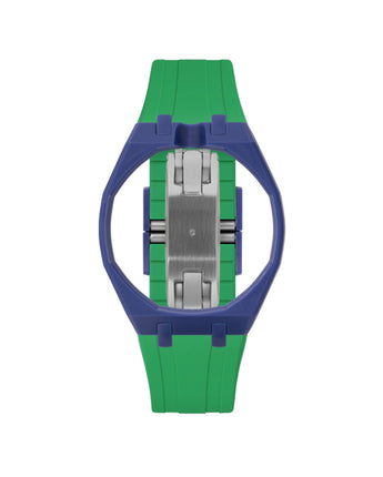 Indigo Blue case, 12 o'clock, Dark Green strap