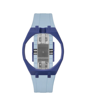 Indigo Blue case, 12 o'clock, Light Blue strap