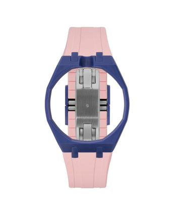 Indigo Blue case, 12 o'clock, Sakura Pink strap