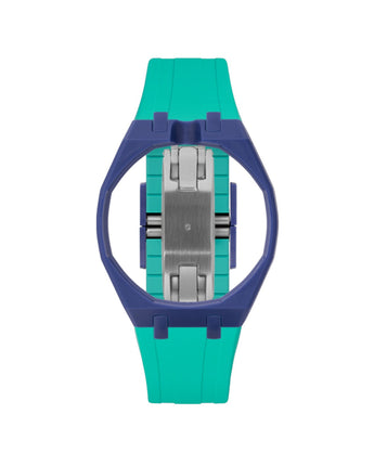 Indigo Blue case, 12 o'clock, Turquoise strap