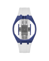 Indigo Blue case, 12 o'clock, White strap