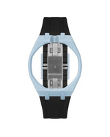 Light Blue case, 12 o'clock, Black strap