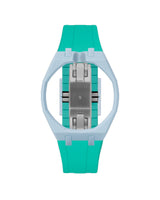 Light Blue case, 12 o'clock, Turquoise strap