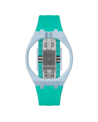 Light Blue case, 12 o'clock, Turquoise strap