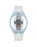 Light Blue case, 12 o'clock, White strap