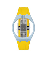 Light Blue case, 12 o'clock, Yellow strap