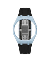 Light Blue case, 3 o'clock, Black strap