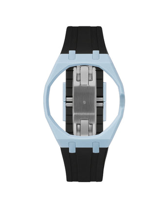 Light Blue case, 3 o'clock, Black strap