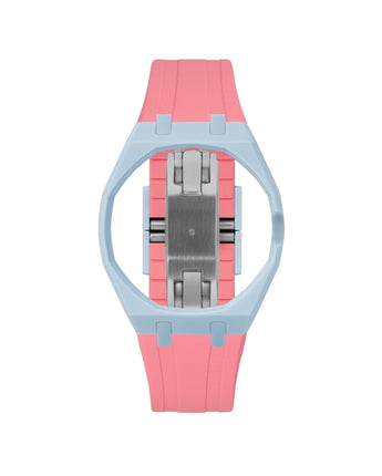Light Blue case, 3 o'clock, Bubblegum Pink strap
