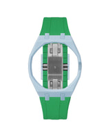 Light Blue case, 3 o'clock, Dark Green strap