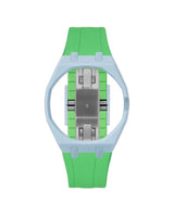 Light Blue case, 3 o'clock, Light Green strap