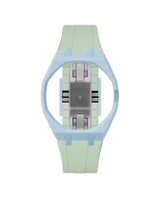 Light Blue case, 3 o'clock, Lime Green strap