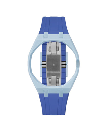 Light Blue case, 3 o'clock, Navy strap