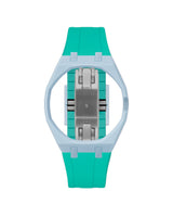 Light Blue case, 3 o'clock, Turquoise strap