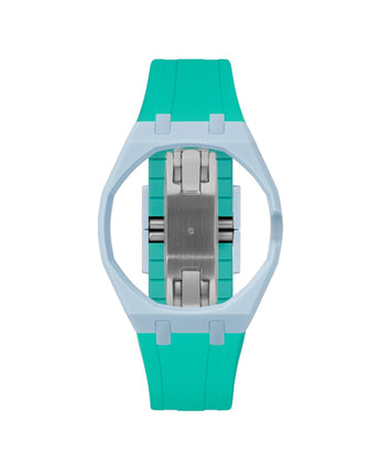 Light Blue case, 3 o'clock, Turquoise strap