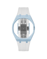 Light Blue case, 3 o'clock, White strap