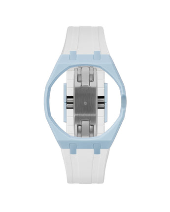 Light Blue case, 3 o'clock, White strap