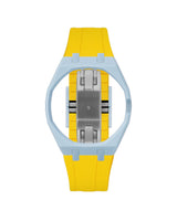 Light Blue case, 3 o'clock, Yellow strap