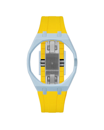 Light Blue case, 3 o'clock, Yellow strap