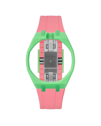 Light Green case, 12 o'clock, Bubblegum Pink strap