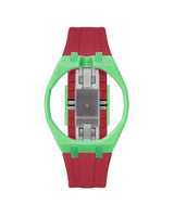 Light Green case, 12 o'clock, Cherry Red strap