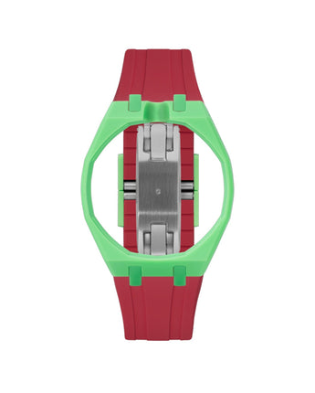 Light Green case, 12 o'clock, Cherry Red strap