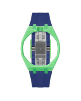 Light Green case, 12 o'clock, Indigo Blue strap