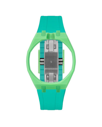 Light Green case, 12 o'clock, Turquoise strap