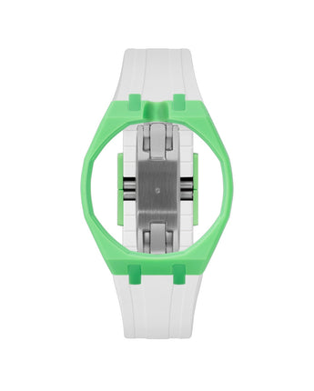 Light Green case, 12 o'clock, White strap