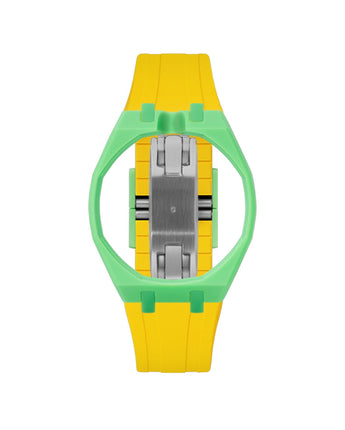 Light Green case, 12 o'clock, Yellow strap
