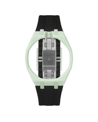 Lime Green case, 12 o'clock, Black strap