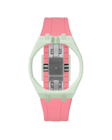 Lime Green case, 12 o'clock, Bubblegum Pink strap