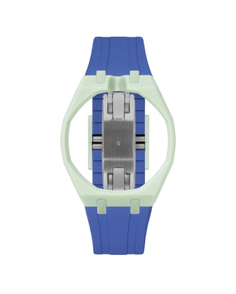 Lime Green case, 12 o'clock, Navy strap