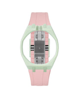 Lime Green case, 12 o'clock, Sakura Pink strap