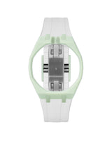 Lime Green case, 12 o'clock, White strap