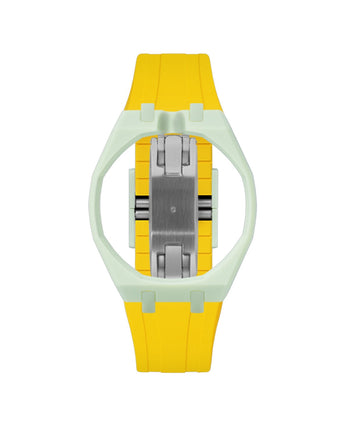 Lime Green case, 12 o'clock, Yellow strap