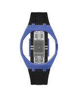 Navy case, 3 o'clock, Black strap