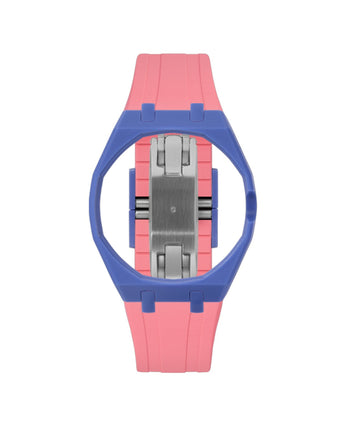 Navy case, 3 o'clock, Bubblegum Pink strap