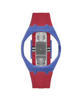 Navy case, 3 o'clock, Cherry Red strap
