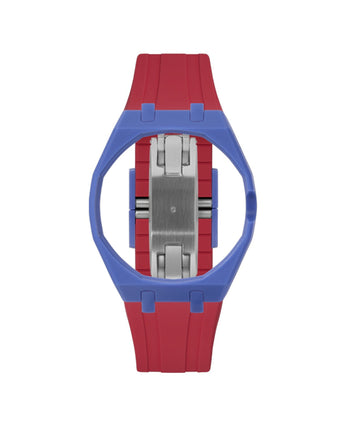 Navy case, 3 o'clock, Cherry Red strap