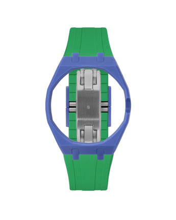 Navy case, 3 o'clock, Dark Green strap