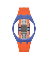 Navy case, 3 o'clock, Orange strap