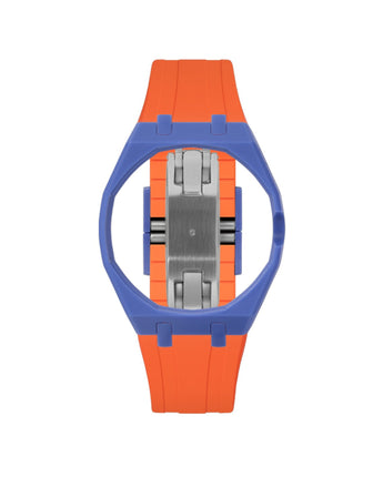 Navy case, 3 o'clock, Orange strap